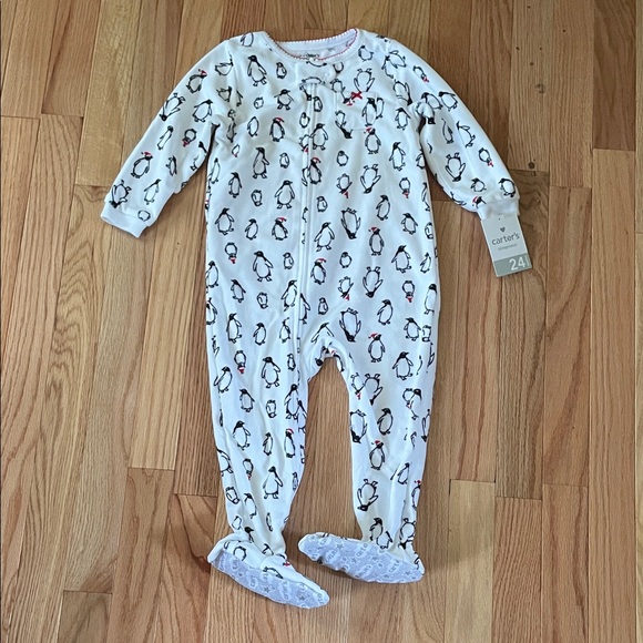 Carter's White Penguin Print Footie - Picture 1 of 7